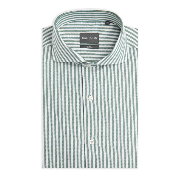 Camicia Uomo Dan John a Righe Verdi e Bianche in Cotone Operato Slim Fit