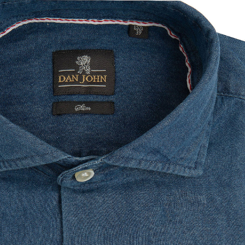 Camicia Uomo Dan John Blu in Tessuto Denim di Puro Cotone - Slim Fit