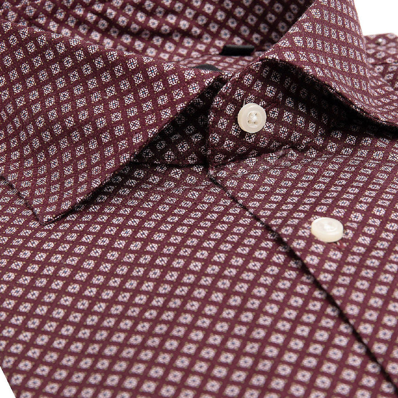 Camicia Uomo Dan John Elasticizzata Bordeaux con Microfantasia - Collo Windsor - Slim Fit