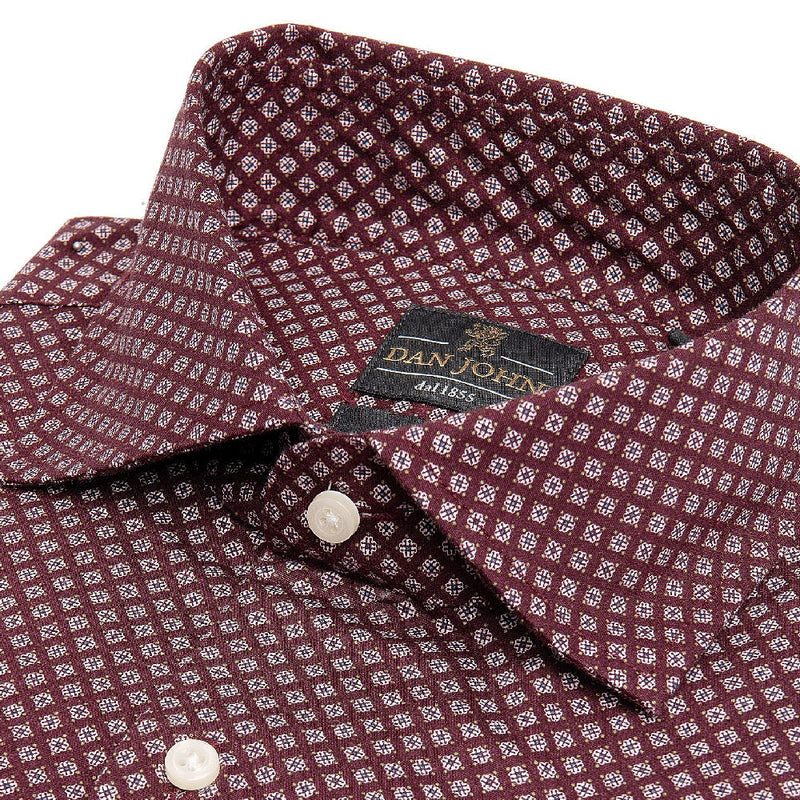 Camicia Uomo Dan John Elasticizzata Bordeaux con Microfantasia - Collo Windsor - Slim Fit