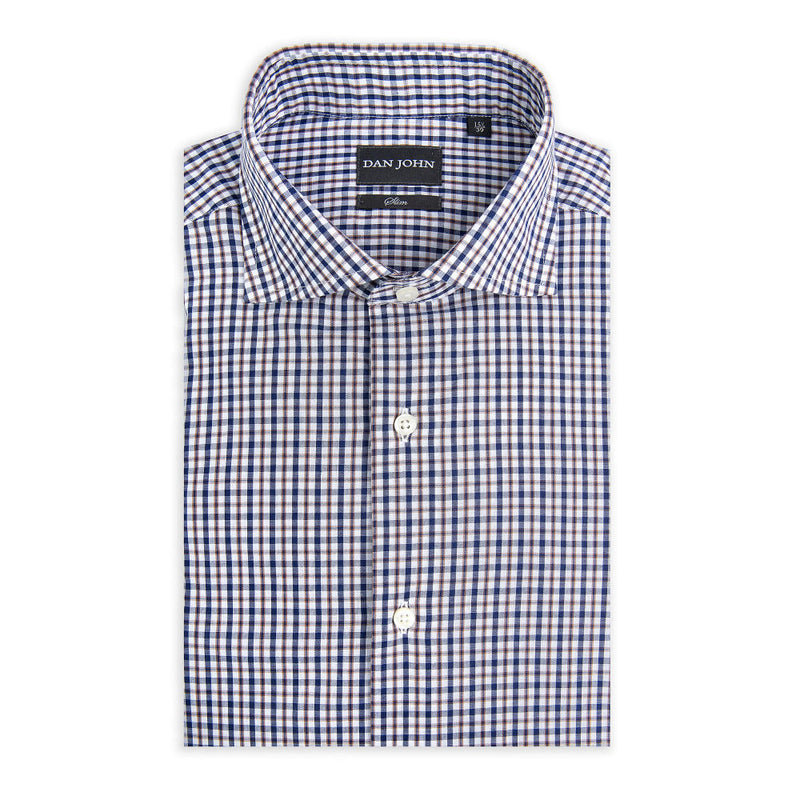 Camicia da Uomo Dan John Fantasia Micro Quadro Slim Fit Collo Francese - 100% cotone