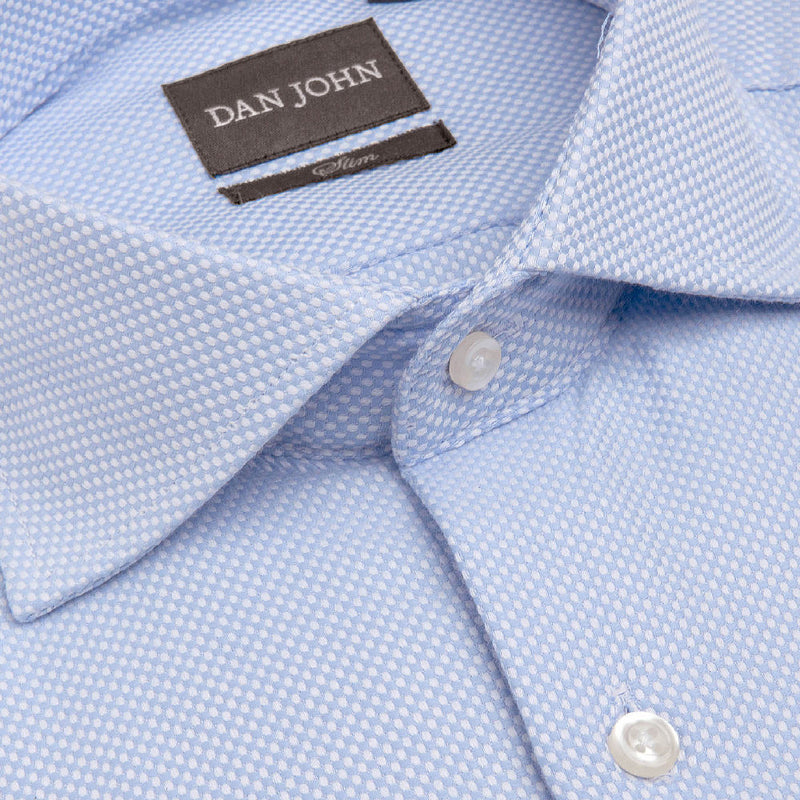 Camicia Uomo Celeste Formale Dan John "la Picoco" Slim Fit in Cotone Supercompact Operato