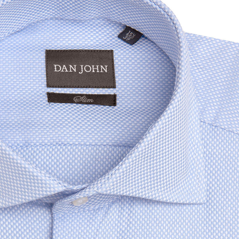 Camicia Uomo Celeste Formale Dan John "la Picoco" Slim Fit in Cotone Supercompact Operato