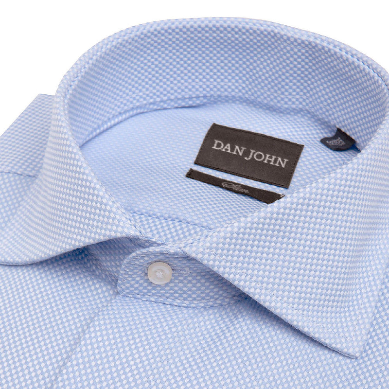 Camicia Uomo Celeste Formale Dan John "la Picoco" Slim Fit in Cotone Supercompact Operato