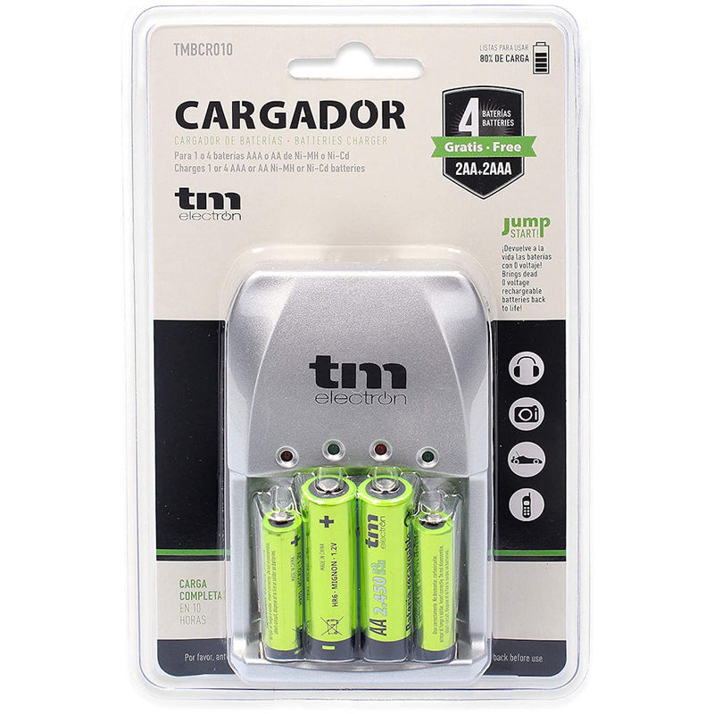 Caricabatterie per Pile Ricaricabili Stilo e MiniStilo a 4 Slot Bivalenti con Batterie incluse TM Electron R03/R6