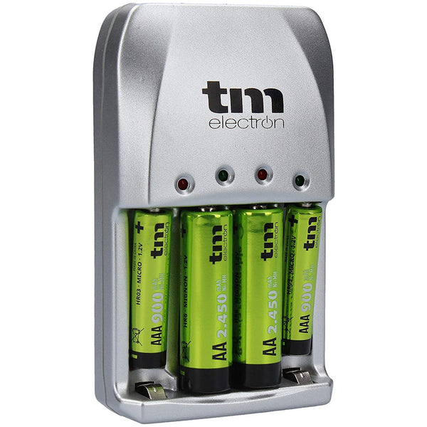 Caricabatterie per Pile Ricaricabili Stilo e MiniStilo a 4 Slot Bivalenti con Batterie incluse TM Electron R03/R6