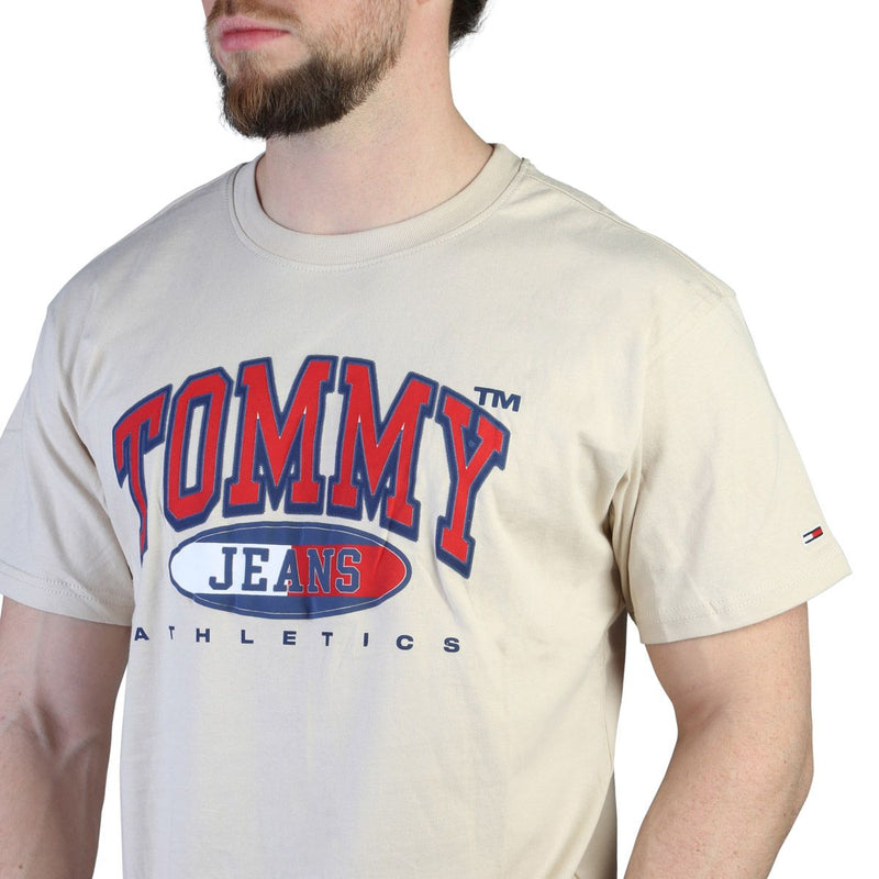 t-shirt Tommy Hilfiger da uomo 100 % cotone beige con logo rosso