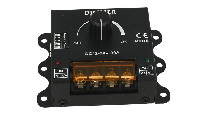 Led Dimmer PWM Manuale Con Rotella Frequenza e Curva Regolabile 12V 24V 30A DM110