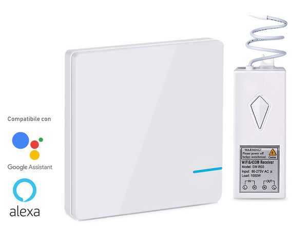 Kit Interruttore da Parete Ricevitore Wireless WiFi 220V Compatibile con Amazon Alexa Google Home Installazione Luci Senza Cavi Elettrici Senza Rompere Il Muro