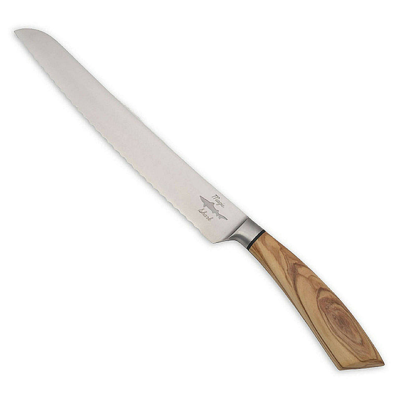 Coltello da Pane Professionale Artigianale in Acciaio Forgiato con Manico In Legno Di Ulivo - Made In Italy - Magic Shark