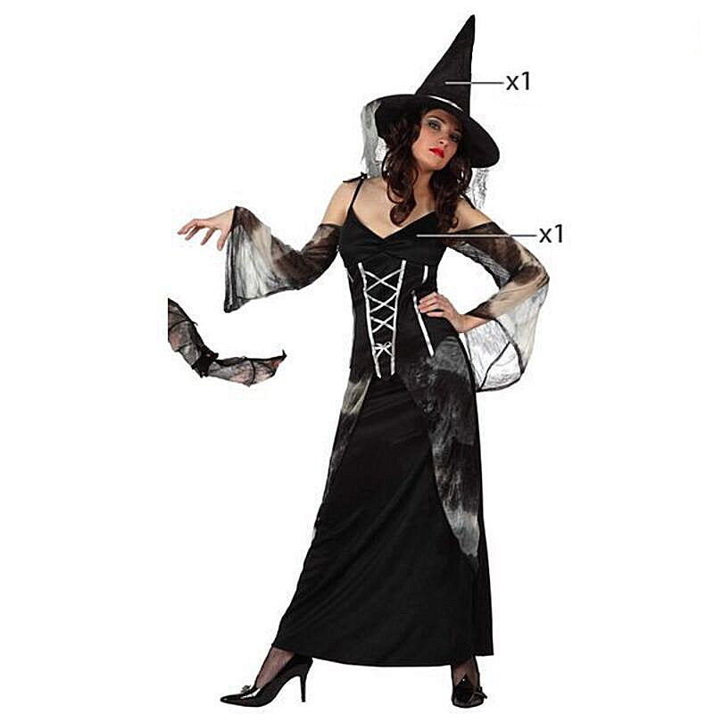 Costume di Halloween Donna Adulta da Strega Nera con Cappello a