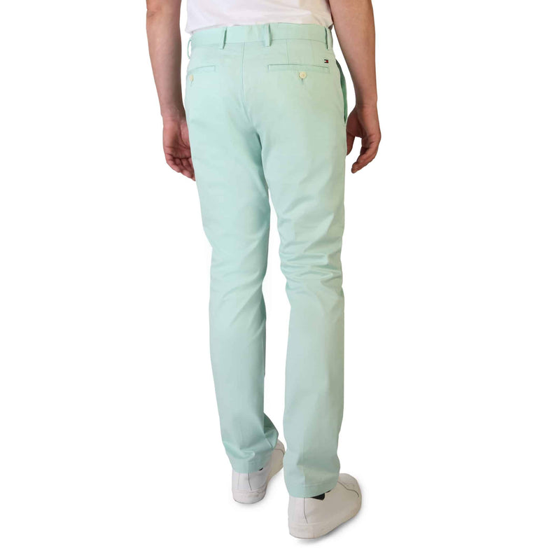 Pantaloni da Uomo Tommy Hilfiger Verde Mare in Cotone con Zip e Bottone