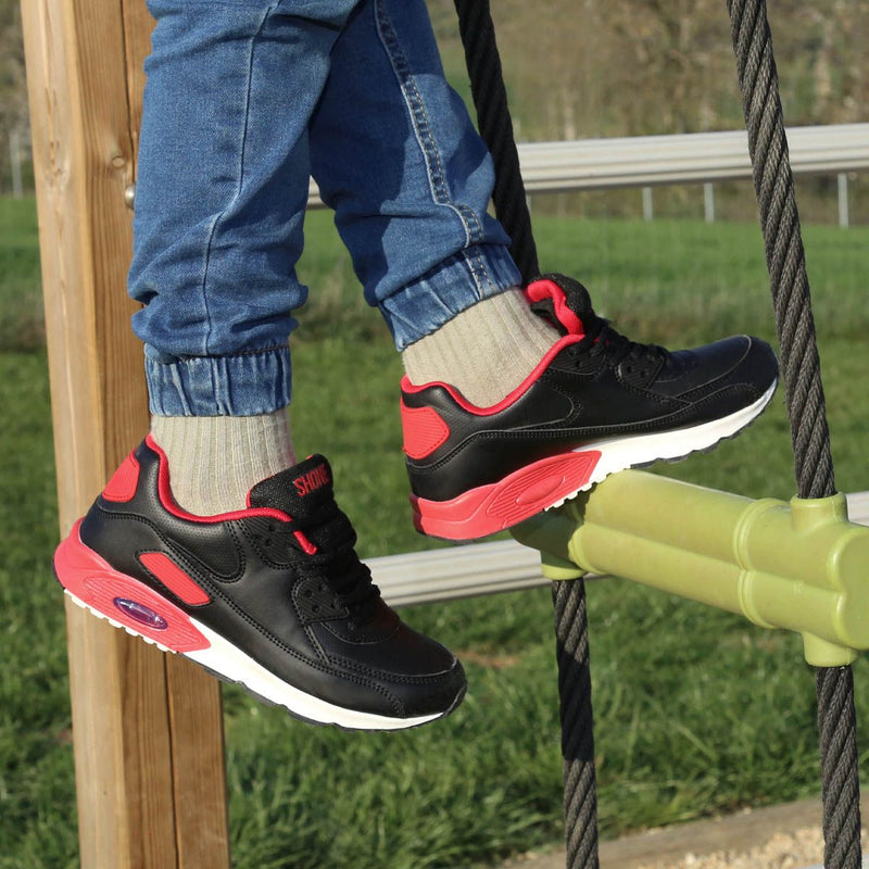 scarpe da ginnastica per bambini - sneakers in ecopelle Nero e Rosso