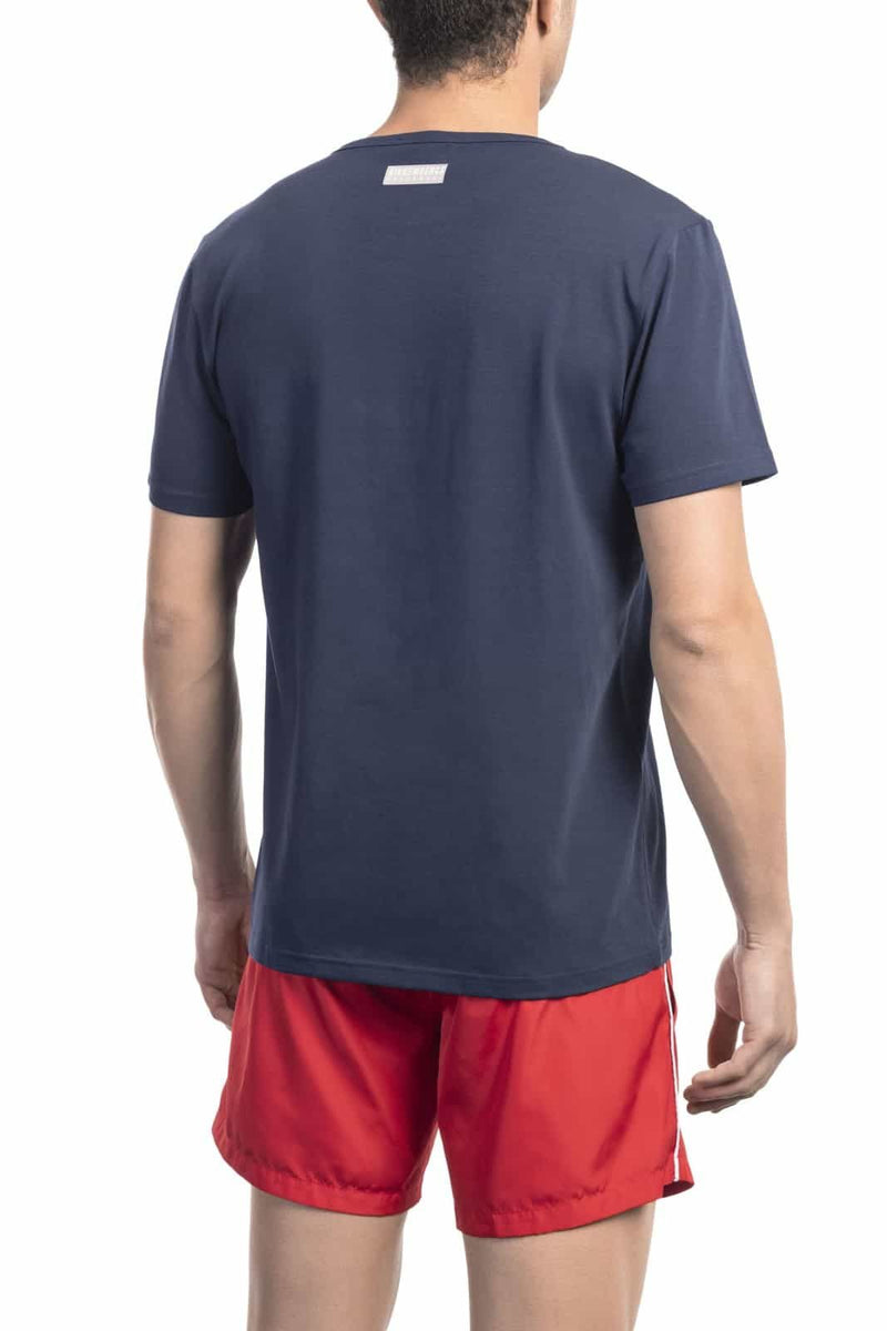 Bikkembergs Beachwear T-shirt da Uomo Blu Notte e Rossa in Cotone