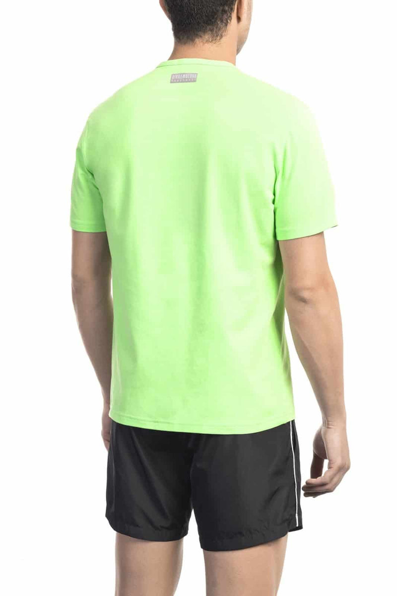 Bikkembergs T-shirt da Uomo con Logo Bianco in Cotone Verde Fluo