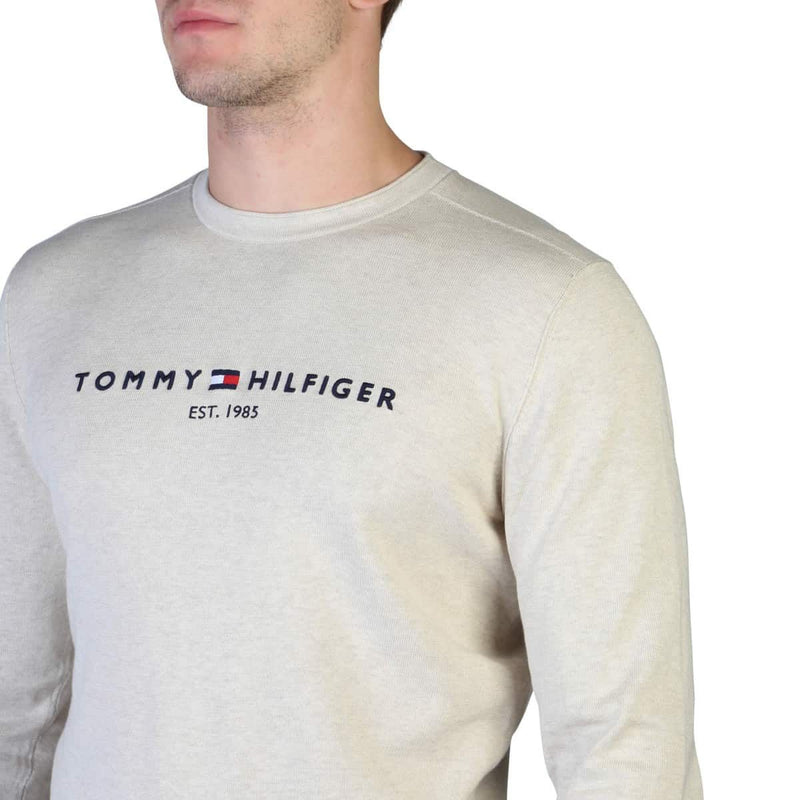 Maglione Uomo Tommy Hilfiger Beige con Logo di Marca sul Petto