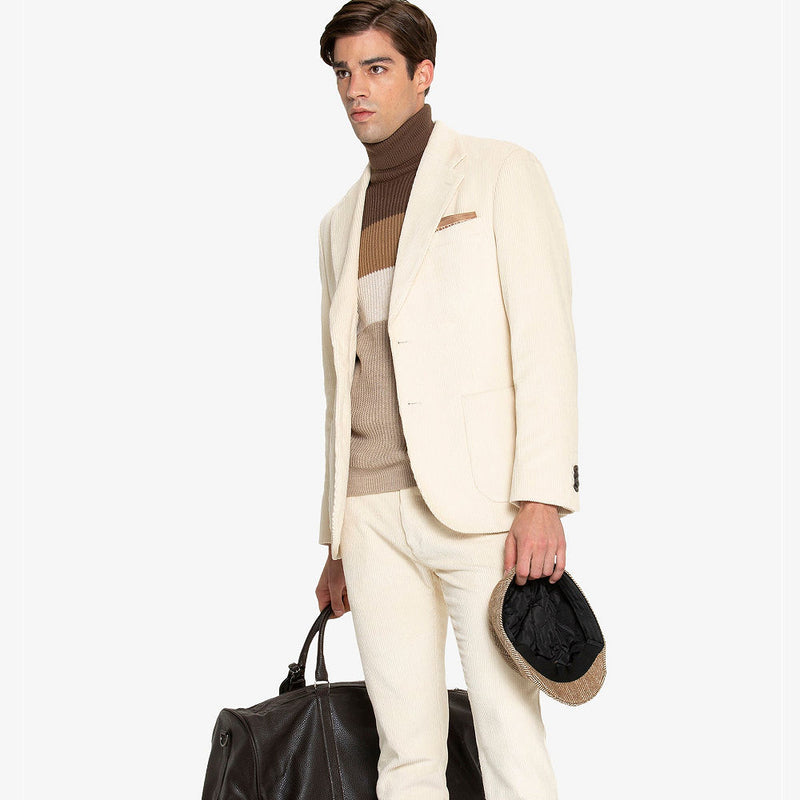 Giacca Uomo Dan John Slim Fit in Velluto a Costine Bianco Crema decostruita per completo o spezzato