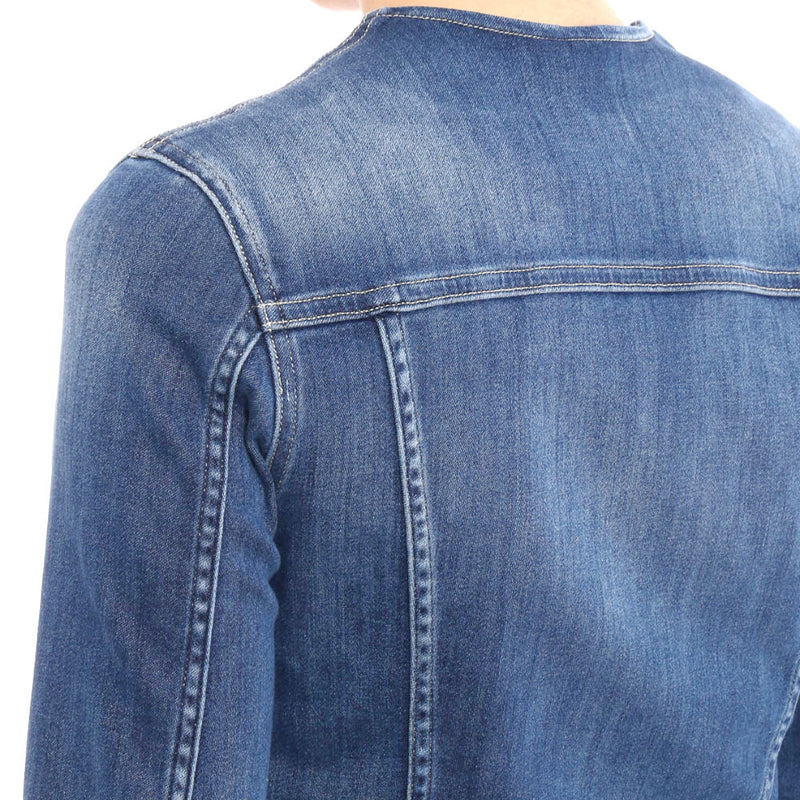 Giacca di Jeans da Donna Jacob Cohen Senza Colletto Blu Denim effetto Consumato Stile Vintage
