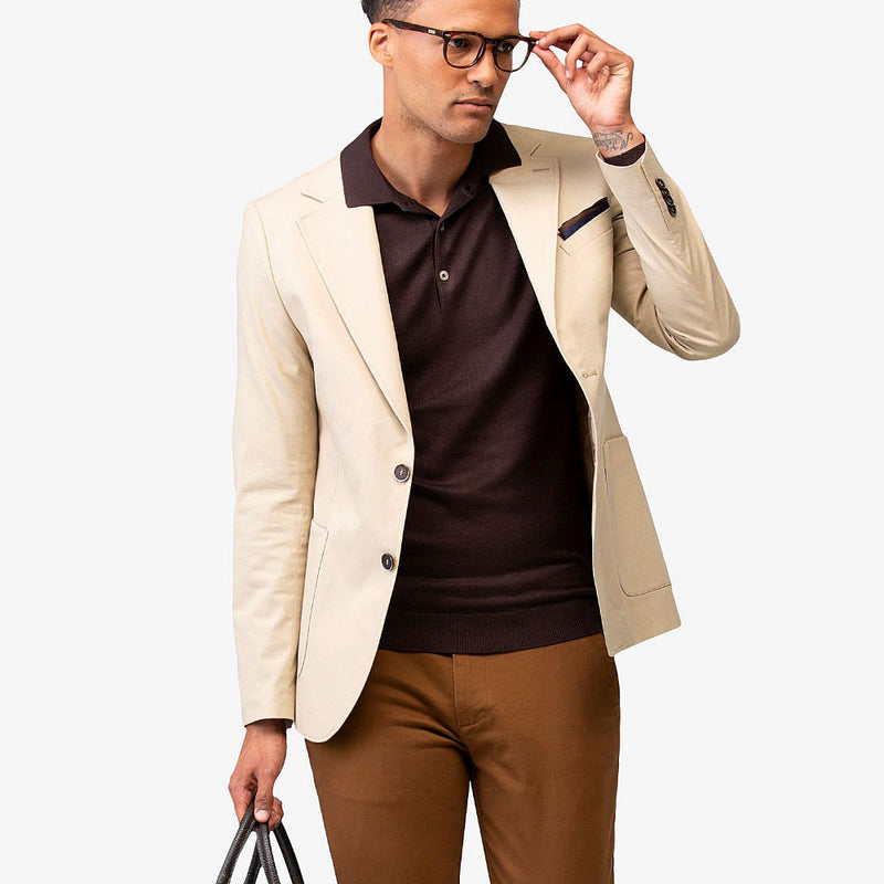 Giacca Elegante da Uomo Dan John Beige in Tessuto Micro Strutturato - Slim Fit - 2 Bottoni