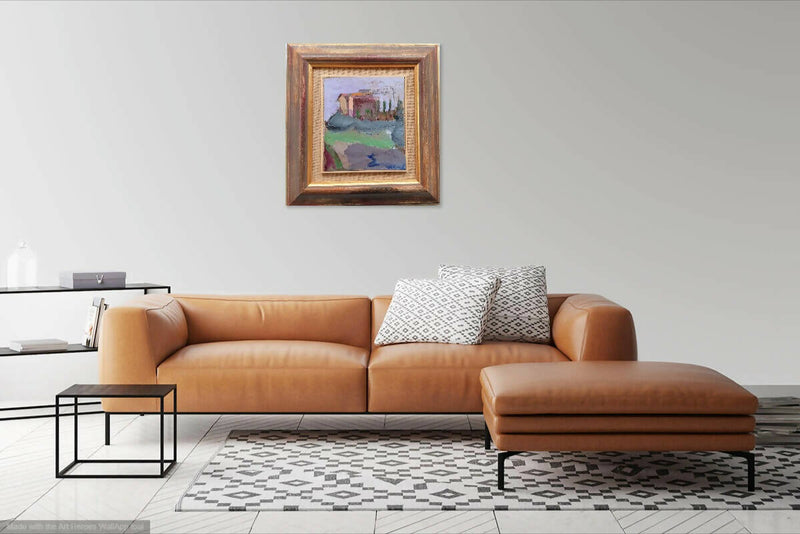 Quadro originale Dipinto Paesaggio casa acrilico collage pezzo unico 17x15 cm