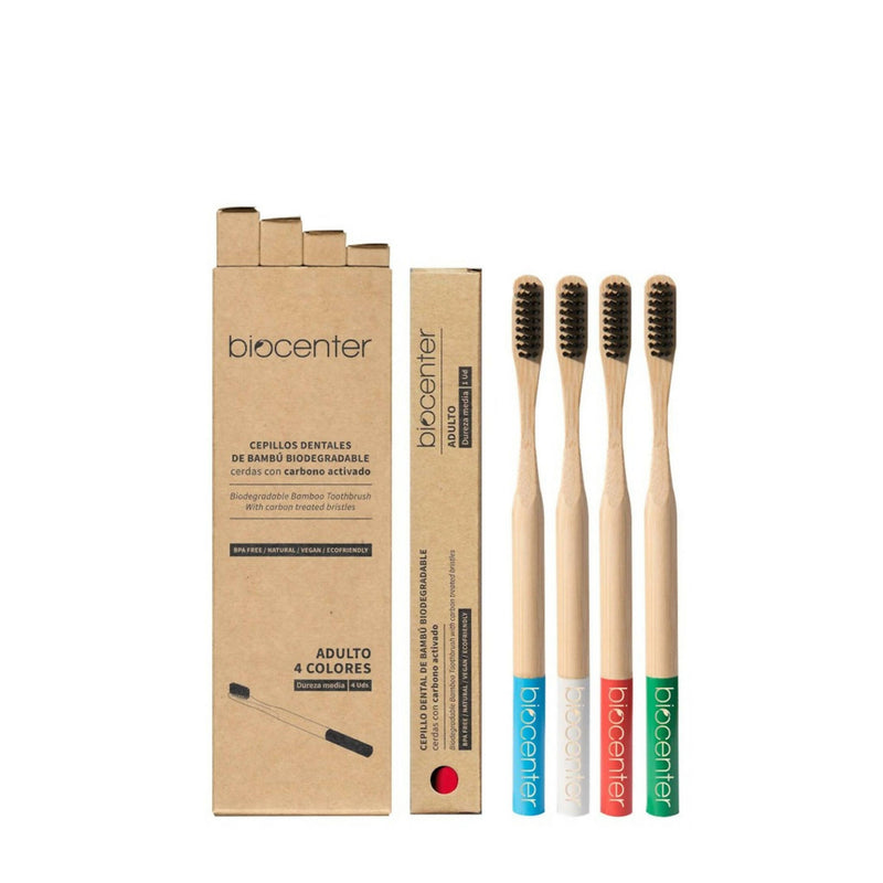 Set 4 Spazzolini Da Denti Per Adulti In Bambù Biodegradabile BioCenter