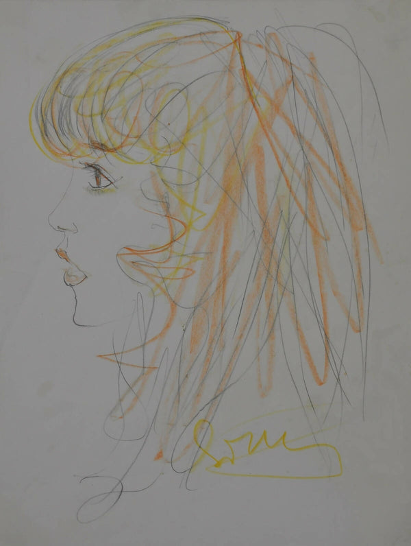 Disegno originale quadro ritratto femminile figurativo carta 32x24 cm