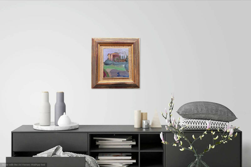 Quadro originale Dipinto Paesaggio casa acrilico collage pezzo unico 17x15 cm