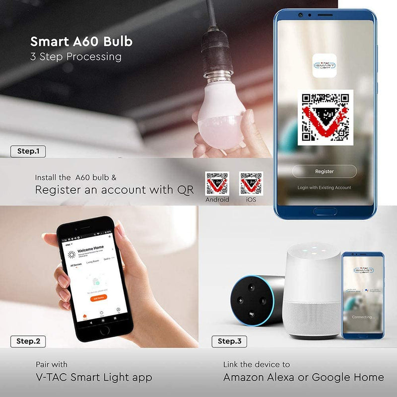 Lampadina Smart Dimmerabile Compatible Amazon Alexa Google Home Led RGB E27 A60 11W
