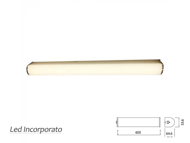 Applique Lampada Led Da Parete Moderna 10W Tappo Cromato Lunghezza 605mm 6400K Per Specchio Bagno SKU-3917