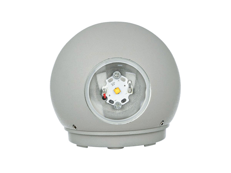 Applique Lampada LED da Muro Palla Sferica 6W 4000K Carcassa Grigia Doppio Fascio Luminoso IP65 SKU-8306