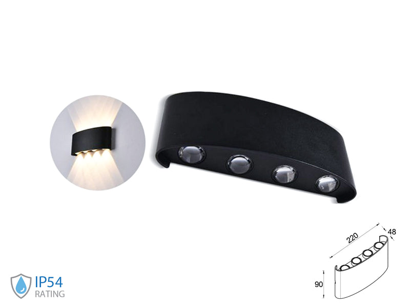 Applique Led Da Parete 8W Caldo 3000K Carcassa Nera Doppio Illuminazione Up-Down IP54 SKU-8619