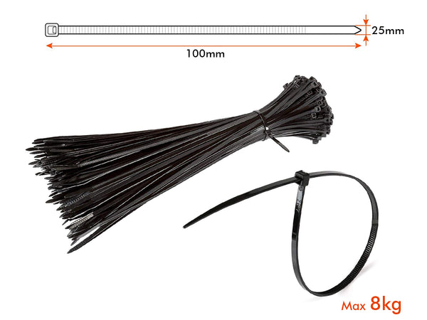 100 Fascette Cablaggio Stringicavo 2.5X100mm Colore Nero Per Legare Fili Cavi SKU-11160