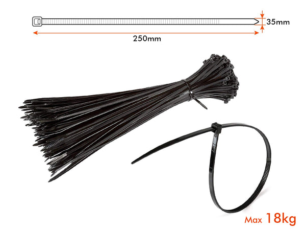 100 Fascette Cablaggio Stringicavo 3.5X250mm Colore Nero Per Legare Fili Cavi SKU-11169