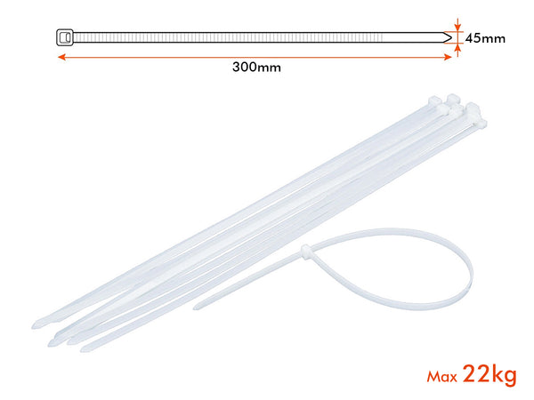 100 Fascette Cablaggio Stringicavo 4.5X300mm Colore Bianco Per Legare Fili Cavi SKU-11173