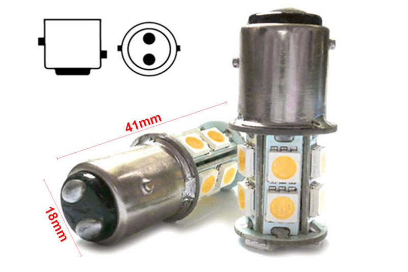 2 Lampade Led Barca Nautica BAY15D Bianco Caldo 12V 24V 3W No Polarita Piedi Sfalfati 13 Smd 5050 Baionetta G18,5