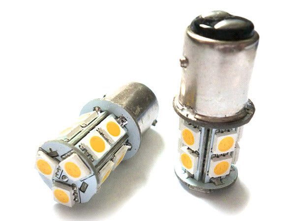 2 Lampade Led Barca Nautica BAY15D Bianco Caldo 12V 24V 3W No Polarita Piedi Sfalfati 13 Smd 5050 Baionetta G18,5