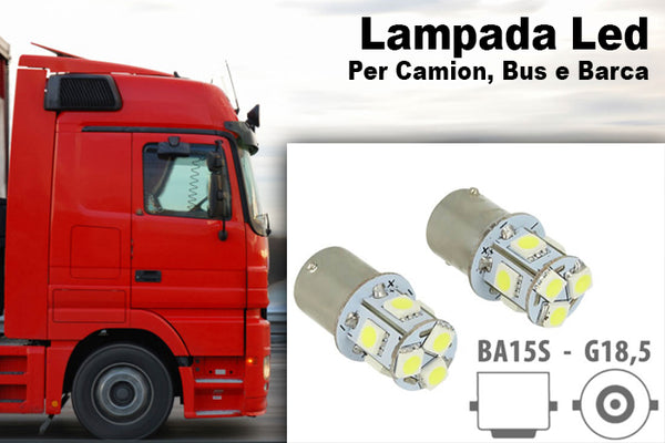 24V Lampada Led Canbus BA15S G18,5 R5W Colore Blu Piedi Dritti 8 Smd 5050 Per Camion Bus Barca