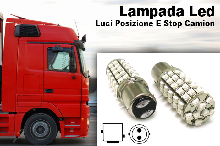 24V Lampada Led BAY15D 1157 S25 68 Smd Rosso Luci Posizione e Stop Camion