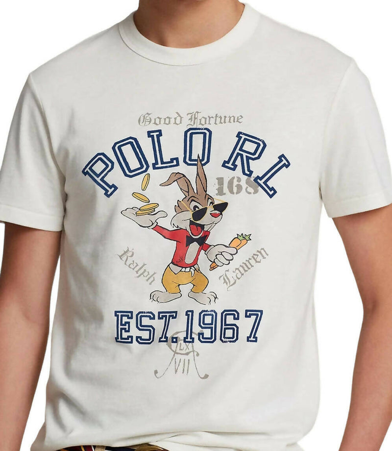 Polo Ralph Lauren Short Sleeve T-shirt Con Stampa Uomo Maglia Bianca Girocollo 100% Cotone Maglietta Uomo Polo Rl Est. 1967