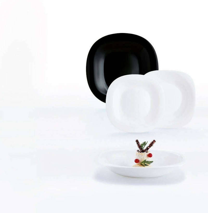 Set 18 piatti Carine bianco e nero Luminarc - servizio in vetro opale temperato
