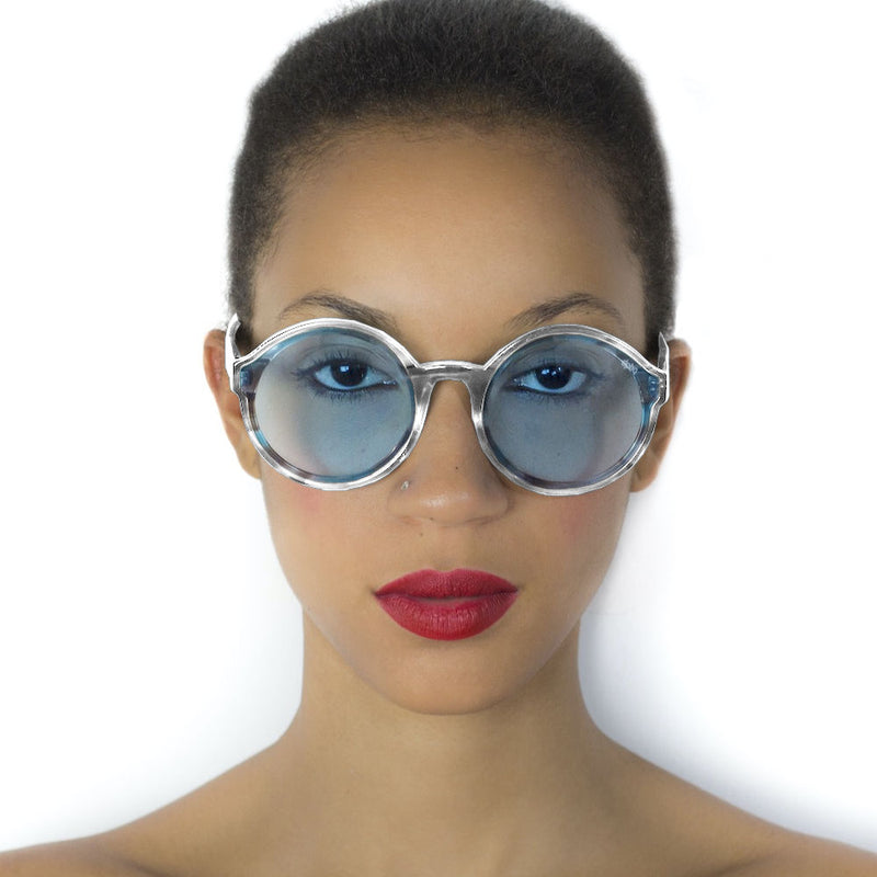 Occhiali da Sole Donna Tondi con Montatura Trasparente in acetato e Lenti Blu - DP69 Made in Italy