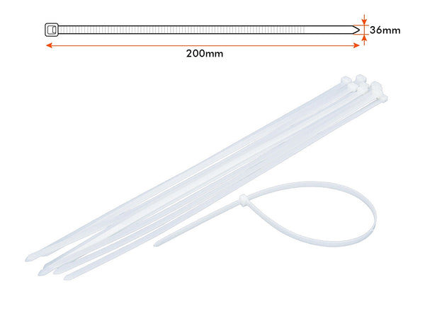100 Fascette Cablaggio Stringicavo 200X3,6mm Colore Bianca Per Legare Fili Cavi Fino Diametro Massimo di 50mm