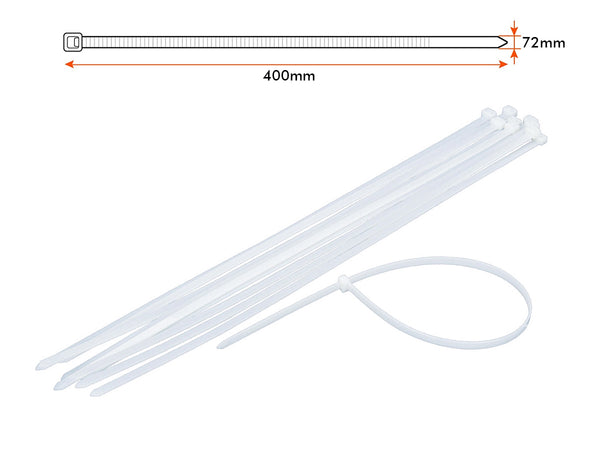 25 Fascette Cablaggio Stringicavo 400X7,2mm Colore Bianca Per Legare Fili Cavi Fino Diametro Massimo di 105mm