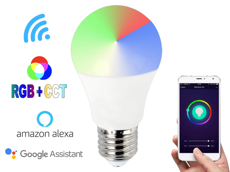 Set di 2 Lampadine Smart RGB+CCT Led E27 Compatibili con Alexa e Google Home Wifi