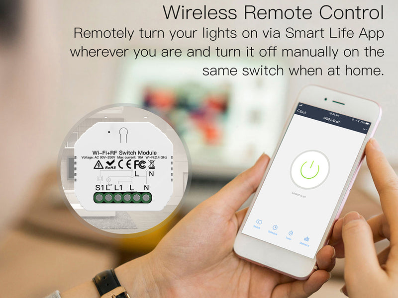 Mini Interruttore Intelligente Smart WIFI 10A 220V Funzione Con Pulsante Telecomando RF Compatibile Con Amazon Alexa e Google Home