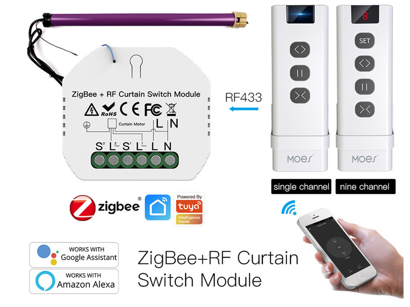 ZigBee Modulo Tapparelle Tende Persiane 220V 2A Funzione Con Pulsante Saliscendi e Telecomando RF Compatibile Con Alexa Google Home