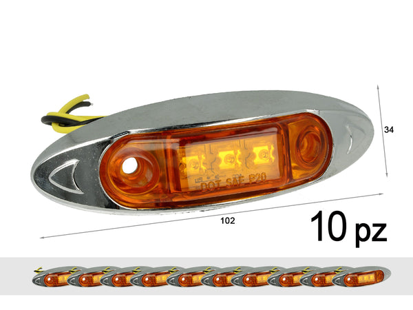 10 Pezzi Fanali Laterali Led 24V 12V Arancione Per Luci Ingombro Cortesia Targa Cupola Cappa Camper Trattore Autocarro Barca