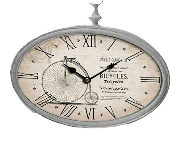 Orologio Vintage da Parete al Quarzo Ovale con Numeri Romani 50 x 42 cm Gancio in Ferro Battuto