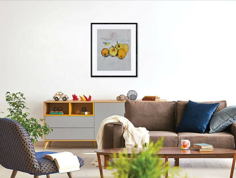 Disegno Originale Quadro moderno natura morta frutta Paesaggio 33x24 cm