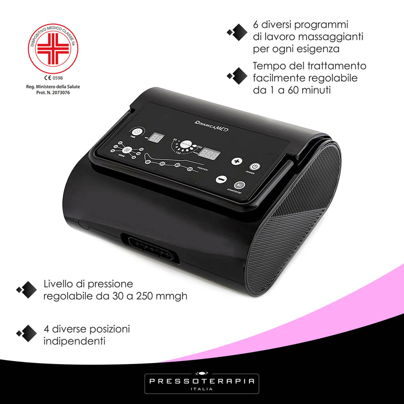 Dinamicamed ® Pressoterapia Digitale Modello Compact 4 Camere d'aria con 2 Gambali XL, Fascia Addome e Bracciale
